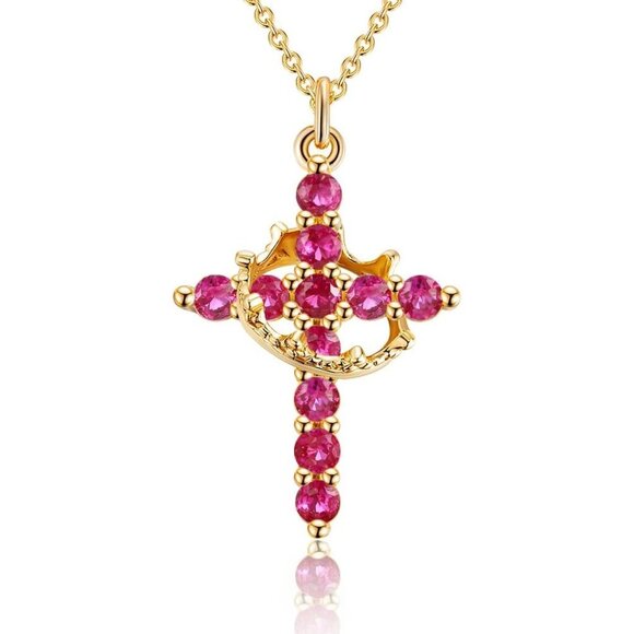 Perfect Gifts Women's Crown M01 Red Cross Necklace Gold Plated Faith Jewelry - Picture 8 of 8
